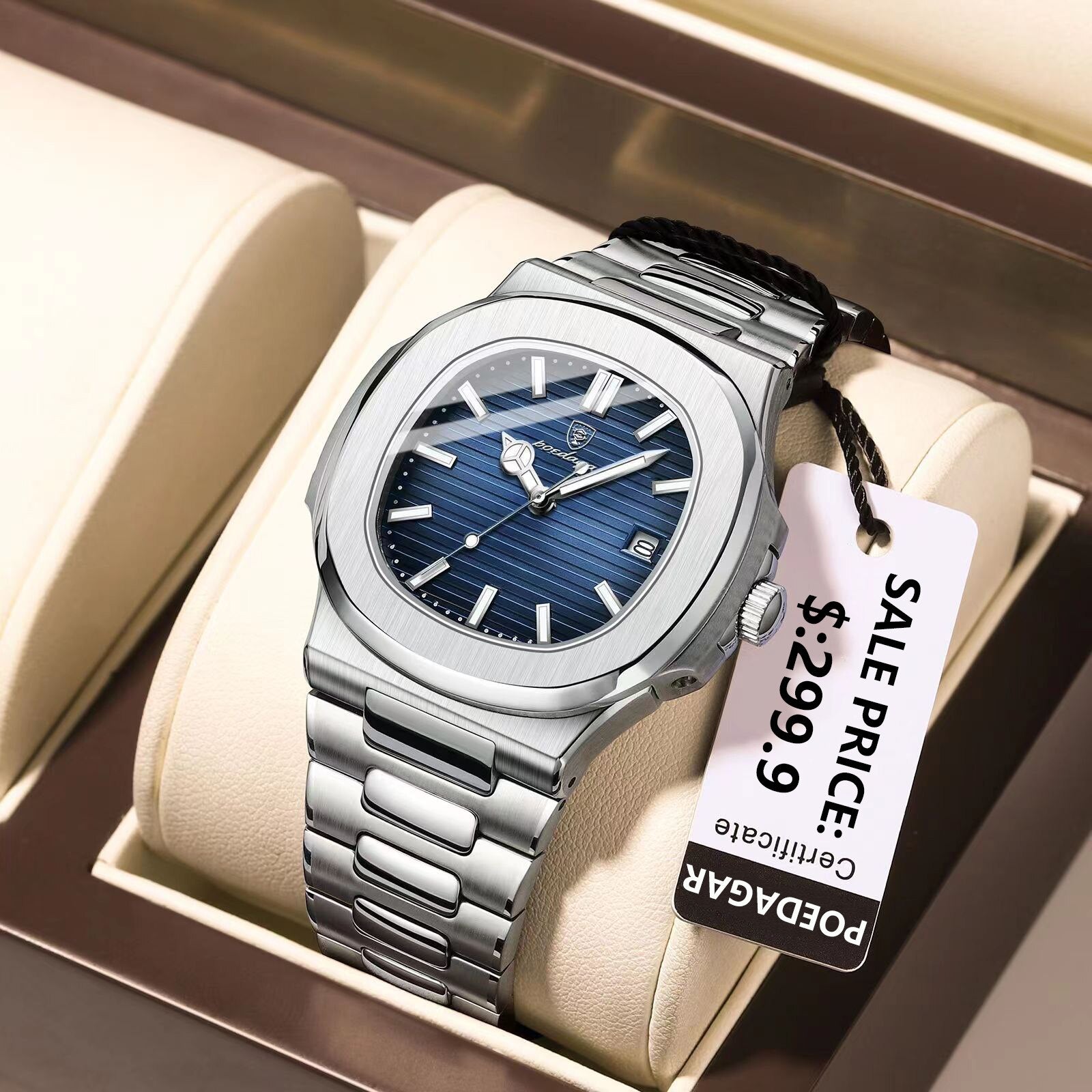 2023 New  Luxury Watch Business Waterproof Male Clock Luminous Date Stainless Steel Square Quartz Men Watch Reloj Hombre